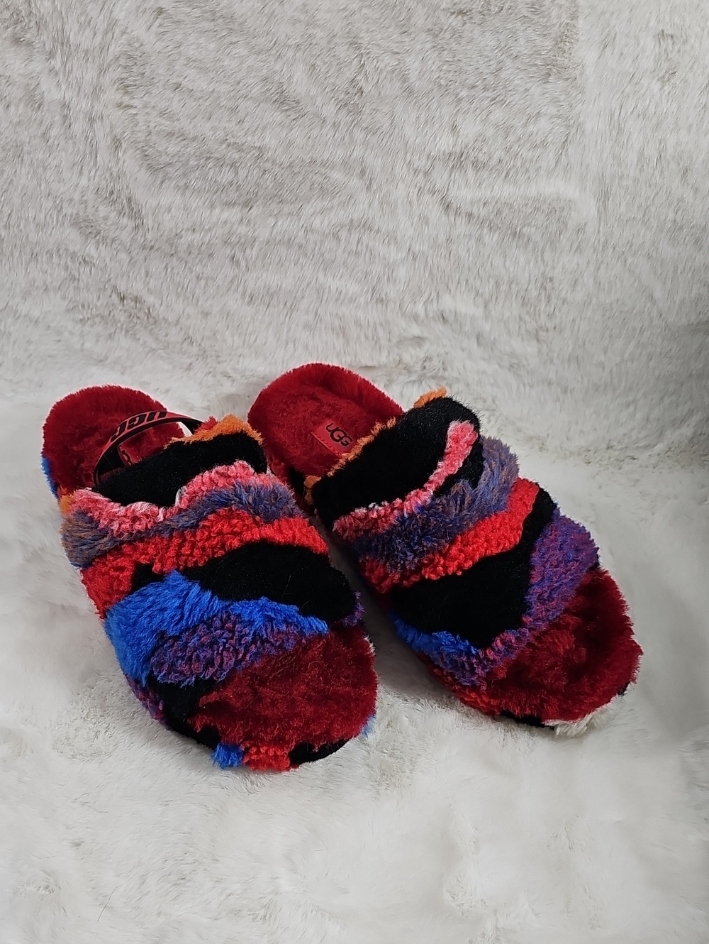 UGG Multi-Color Fuzzy Sandal Back Elastic Size 8